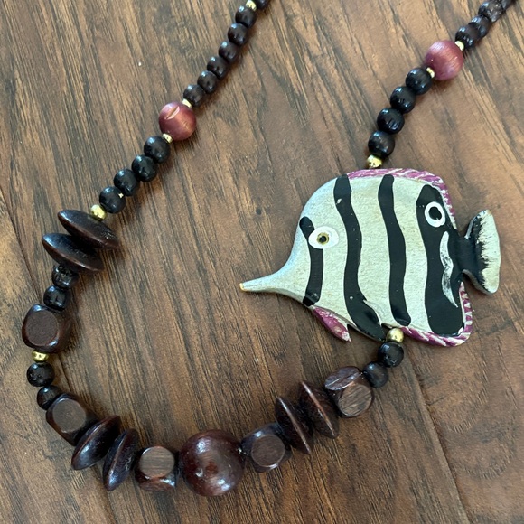 Jewelry - Handcrafted Black & Brown Fish Pendant Beaded Necklace